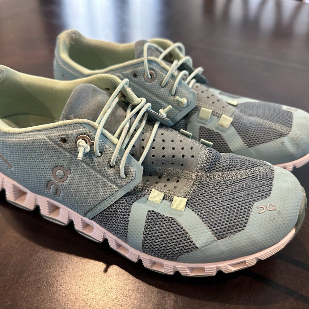 On Running Athletic Shoes - Light Blue and White
